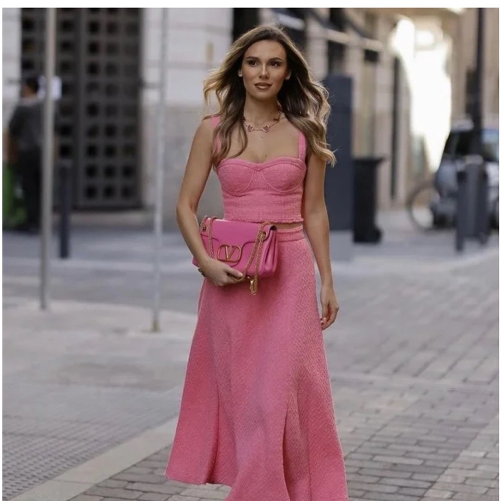 NWT Zara Pink Midi Two Piece Skirt and Bustier Top